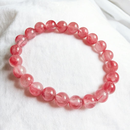 Natural rhodonite quartz bracelet, icy rose quartz, pink petals, cherry blossom rain bracelet