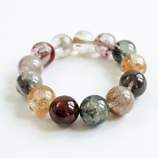 Authentic Four Seasons Phantom Bead Bracelet, Chakra Balancing Healing Stone, Grounding Meditation Spiritual Accessories
