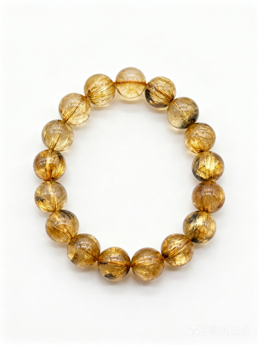 Natural Golden Rutilated Quartz Bracelet, Wholesale Golden Rutilated Quartz Crystal Beads for Men and Women