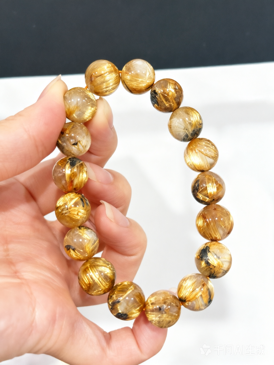 Natural Golden Rutilated Quartz Bracelet, Wholesale Golden Rutilated Quartz Crystal Beads for Men and Women