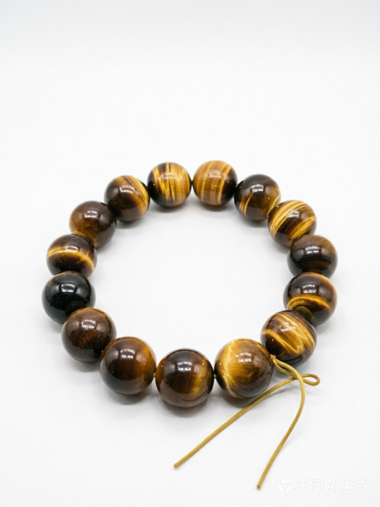 Natural Yellow Tiger's Eye Bead Bracelet - High Gloss Cat's Eye